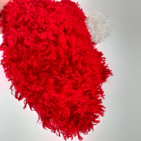 Santa Mitten Bag. Faux fur ugly sweater purse with white furry pom poms shimmery - Picture 5 of 11